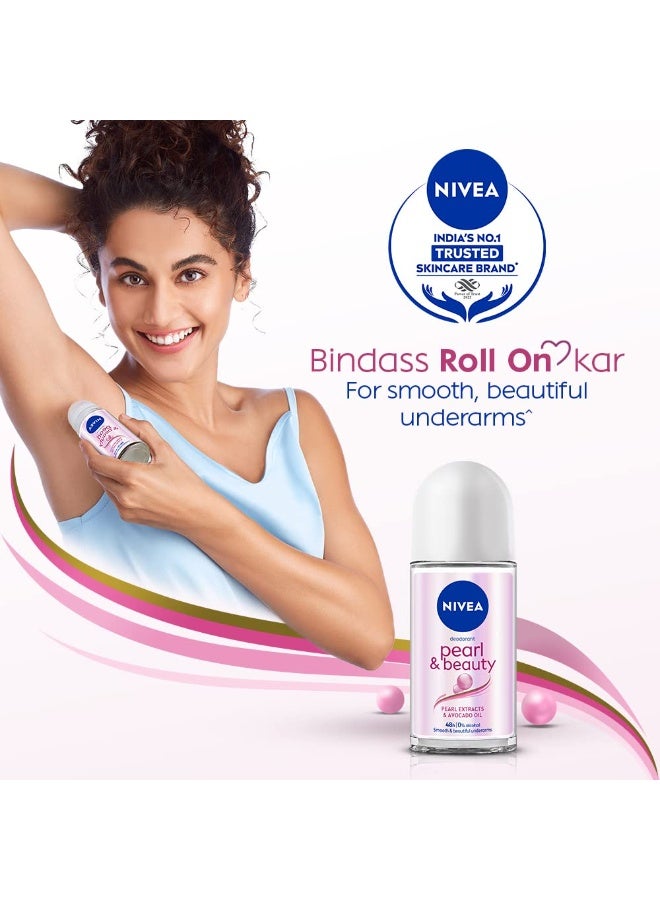 نيفيا Nivea Women Deodorant Roll On, Pearl & Beauty Fine Fragrance For Fragrant Smooth & Beautiful Underarm Skin, 50ml&NIVEA Deodorant Roll On, Pearl & Beauty For Women 50ml - Image 2